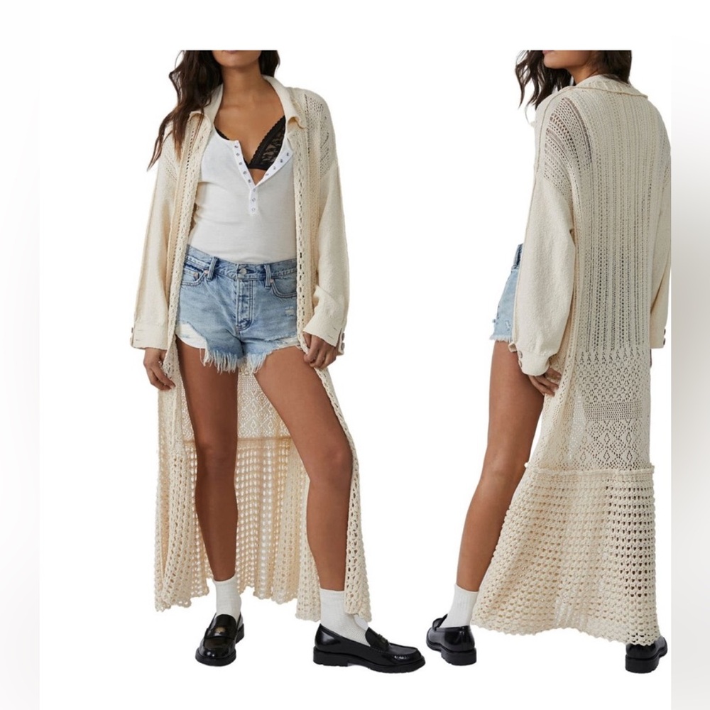 Free People Sunlight Mixed Stitch Duster in Sandcastle